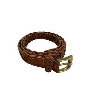 Talbots Leather Braided Belt Size L Mahogany Brown READ